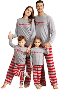Pijamas de Navidad de 2 piezas para la familia Pijamas de Navidad suaves para la familia Pijamas a juego de color rojo verde a juego Jammies casuales de Navidad para parejas niños
