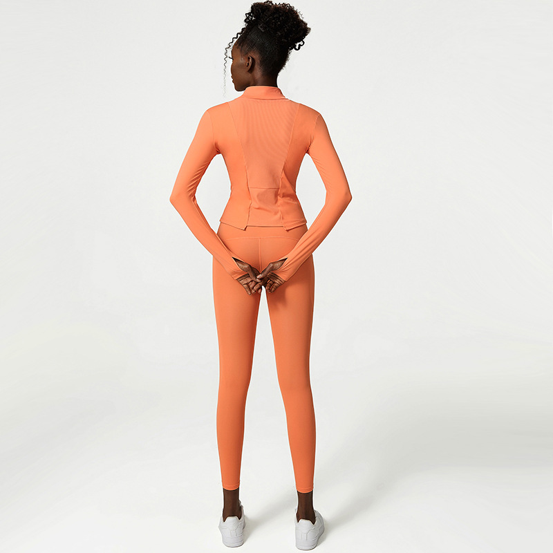 Conjuntos de yoga sin costuras para mujer, 3 piezas, camisetas de manga larga personalizadas, Fitness, gimnasio, deportes, entrenamiento, cintura alta, Leggings de control de barriga