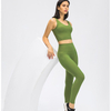 Conjuntos de yoga de cintura alta personalizados para mujeres Leggings sin costuras de 2 piezas Control de barriga Entrenamiento Correr Butt Push Up con tops deportivos